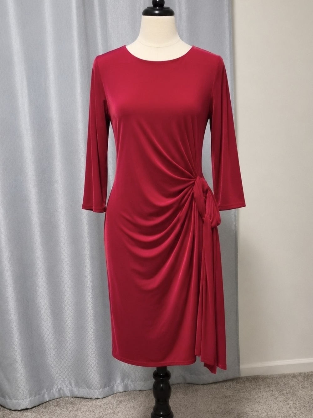 CHETTA B Size 12 Red Ruched Side Tie Dress NWT Made in USA